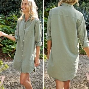 Frank and Eileen Mary Classic Shirtdress Famous Denim Sage Green Size Large